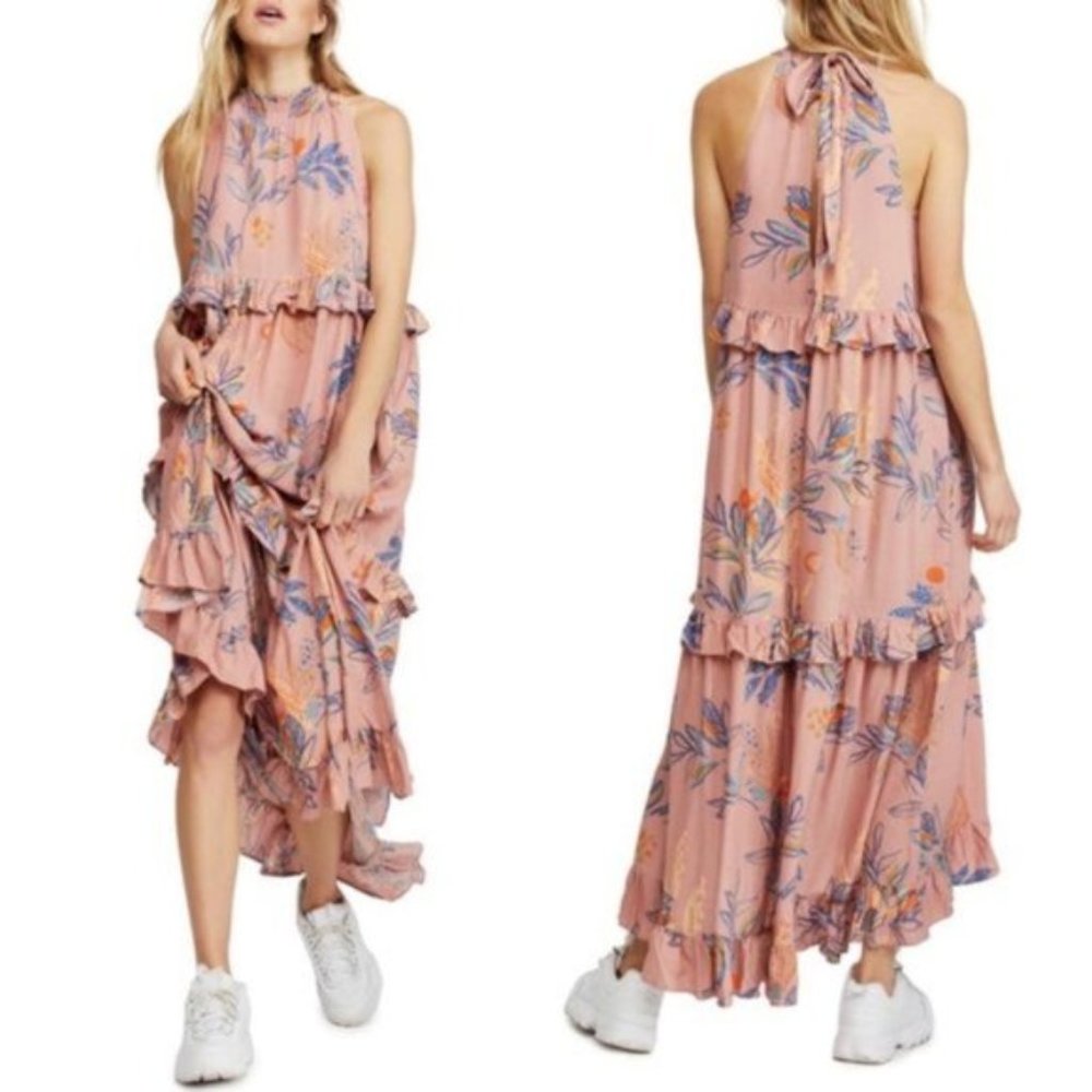 Free People Pink Tiered Boho Maxi Dress S/M NWT - Picture 2 of 7